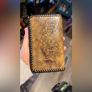 Vintage tooled leather billfold wallet R.K.